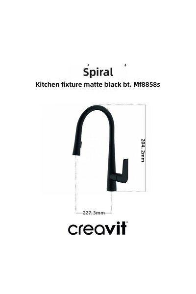 Creavit تجهيزات المطبخ الحلزونية باللون الأسود غير اللامع