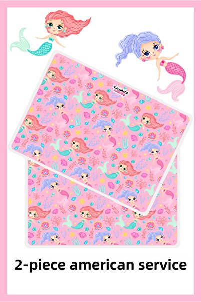 The Grade طقم مائدة أمريكية مكون من قطعتين حورية البحر للأطفال مقاوم للماء وس...