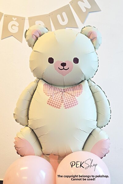 PEKSHOP ربطة عنق ريترو كريم الدب بالون الوردي مفصل ريترو الدب احباط بالون