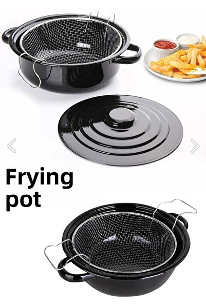 PONÇİK STORE Enamel Fryer Potato Frying Pot with Lid Dowry