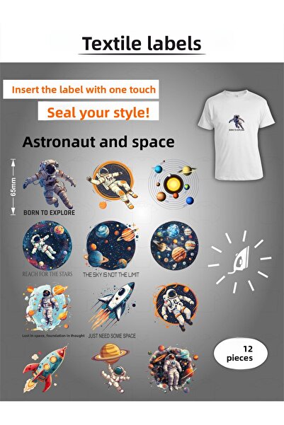 AGG Reklam Iron-On Clothing Tag Astronaut and Space Set of 12