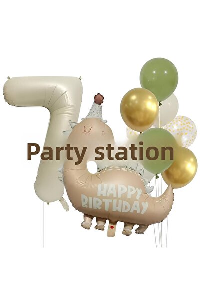 Parti Station مجموعة بالونات ريترو بطابع ديناصور لعمر 7 سنوات - بالون عيد ميل...