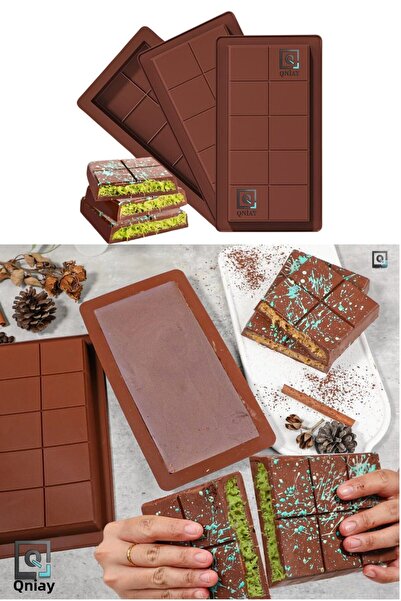 QNİAY Dubai Chocolate 10 Compartment Mold Silicone Chocolate Mold 1 Piece Chef Presentation Home Cafe Chocolate Making