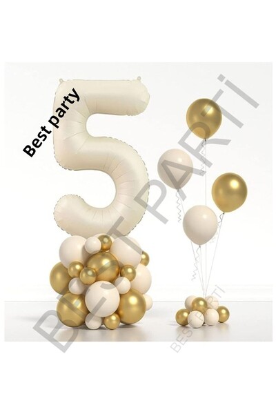 BEST PARTİ DOĞUM GÜNÜ PARTİ SÜSLERİ Beige Number Foil and Chrome Pastel Ballo...