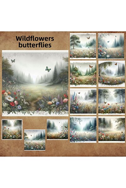 Pink Swan Craft Model de flori sălbatice și fluturi de epocă - 12 etichete au...