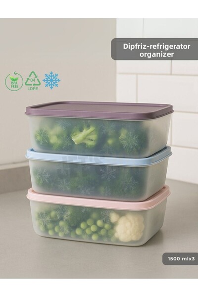 Jet's Home 3-Piece Dipfreeze Storage Container - No Frost Silicone Lid | Deep Freezer Organizer Bpa Free1500 ml