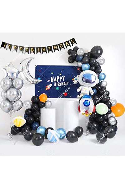 PARTİAVM Astronaut Balloon Chain Full Set Kids Astronaut Space Galaxy Rocket ...