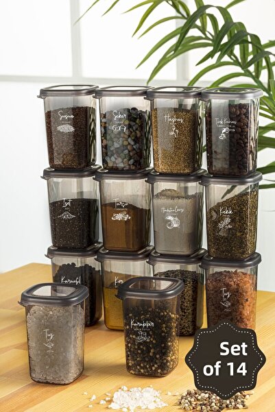 Vienev 14-Piece Luna Spice Rack with White Screen Printing Label 450 ml