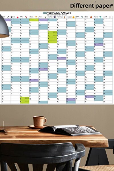 Farklı Bi Kağıt لوحة تقويم سنوية 2026 مقاس 100×120 سم، لوحة سحرية عملية تحمل ...