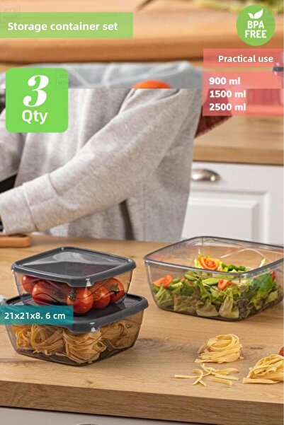 Jet's Home 3-Piece Square Refrigerator Storage Set - Food and Bpa Free