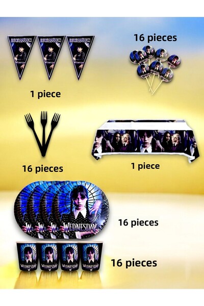 VibeHome Premium Σετ με θέμα την Τετάρτη για 16 άτομα - Πάρτι γενεθλίων και διασκεδαστικές εκδηλώσεις