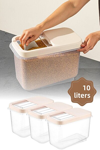 Şahane Pazar 3 Pieces 10 Liter Multibox Storage Container Box Sliding Lid - Beige Fma00766