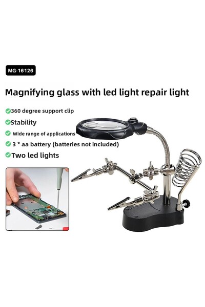 TAREZ Mg-16126 Magnifying Soldering Stand – with Led Light, 3.5X and 12X Eyepiece, Adjustable Clamp