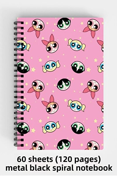 Anime Marketi دفتر ملاحظات ذو غلاف صلب بتصميم Powerpuff Girls مقاس A5، 120 ورقة