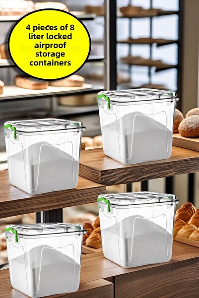 Open Home Concept 8 Lt Jumbo size Transparent Flour - 4 Pieces, sugar and Pulses Container