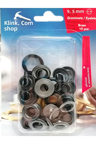 Klinkshop No 24 Eyelet Hammer Application Tools and 15 Pieces 9.5 mm Black Ey...