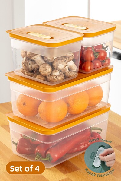 Vienev 4-Piece Adjustable Air Duct Vegetable and Fruit Storage Set - 2X(2.35-5 Lt) Orange