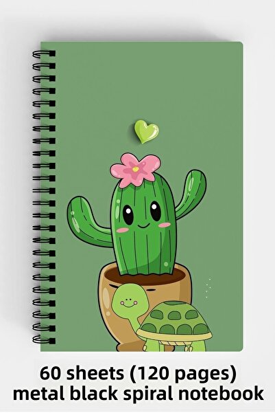 Anime Marketi دفتر ملاحظات بغلاف صلب مقاس A5 بتصميم صبار 120 ورقة