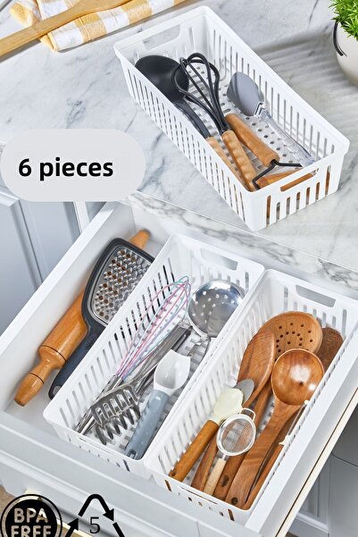 ALP HOME Λευκό σετ 6 αρθρωτών μαχαιροπήρουνων και συρταριέρας οργάνωσης κουζίνας