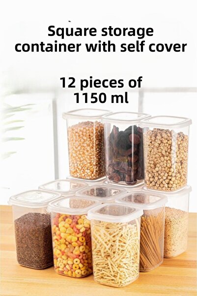 SUPERPUP Set of 12 Self-Covered Square Storage Containers Food and Condiment Set 1150 ml