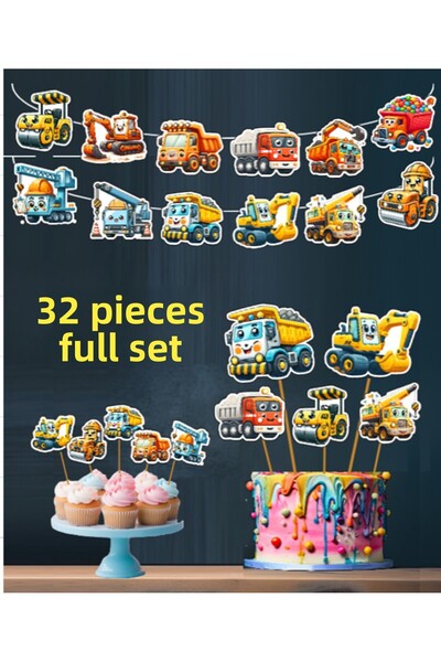 Hiras Dizayn 32 Pieces Speech Bubble Scoop Truck Giant Birthday Decoration Banner Cake Picks Cupcake