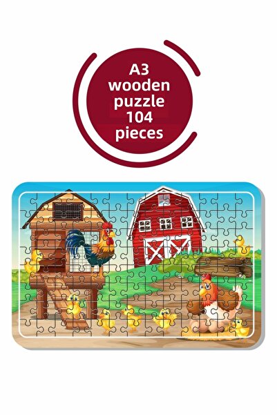 Baskı Atölyesi لغز الدجاج والديك والفراخ في المزرعة A3 مكون من 104 قطعة، لعبة...