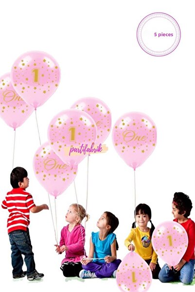 Partifabrik One Printed 1 Year Old Pink Pastel Balloon