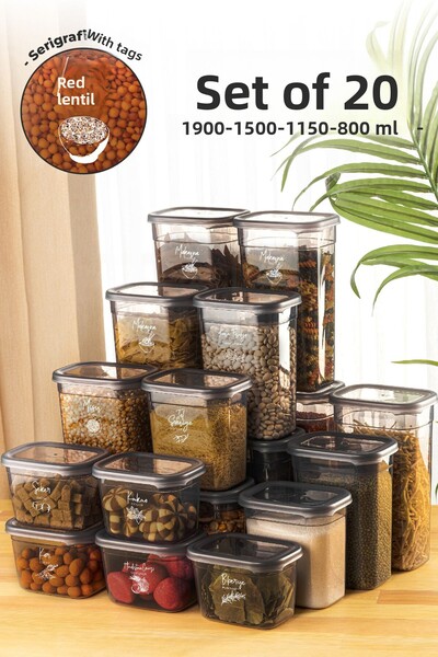 Vienev مجموعة حاويات تخزين مستطيلة بيجي مكونة من 20 قطعة 5x (1900 مل، 1500 مل...