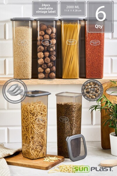 Sunplast ROYAL 6-Piece Storage Container Set - Leak-Proof Silicone Transparent Lid - Anthracite Food Container