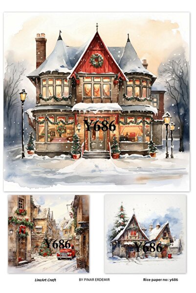 LİNEART ورق ديكوباج نحاسي بنمط عيد الميلاد Lineart رقم: Y686 - 29x42 سم