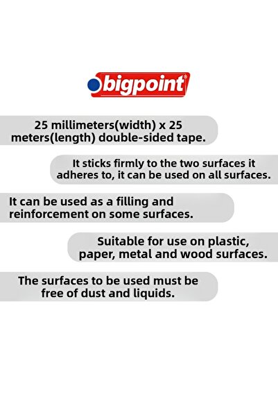 Bigpoint |   Double-Sided Hotmelt Tape, 25 mm X 25 M, Ideal for All Surfaces