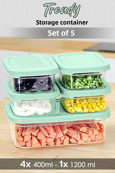 Meleni Home Set of 5 Rectangular Food Containers - Microwave Safe Green