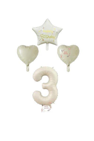 BAL10 DÜNYASI Bal10 Cream Color Number Happy Birthday Written Star and Heart ...