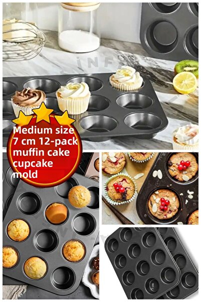 İnfeta 7cm Medium Size 12-Pack Fireproof Non-Stick Muffin Cupcake Mold, Chees...