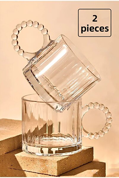 Online كوب شاي وقهوة بمقبض من الخرز الزجاجي سعة 250 مل - قطعتين