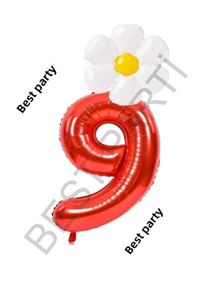 BEST PARTİ DOĞUM GÜNÜ PARTİ SÜSLERİ Red Number and White Daisy Foil Balloon S...