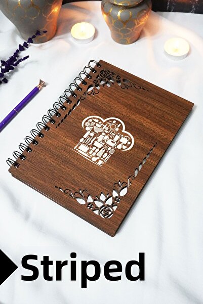 markcat Recipe Notebook Notebook with Wooden Cover - Lined Notebook - 60 Sheets (120 Pages) - A5 15X21 cm