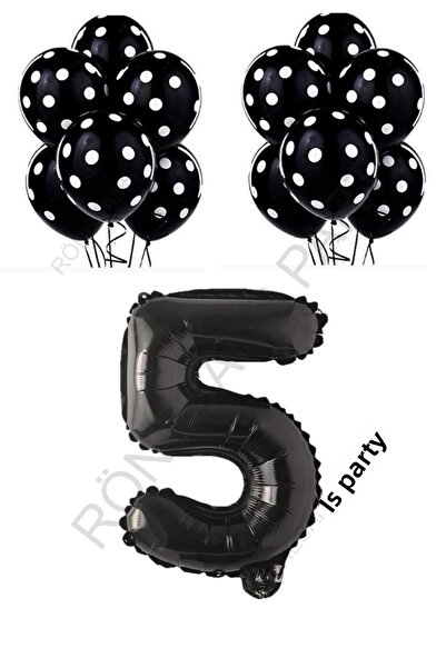 Generic Brand Black Number and Black and White Polka Dot Balloon Set Age 5