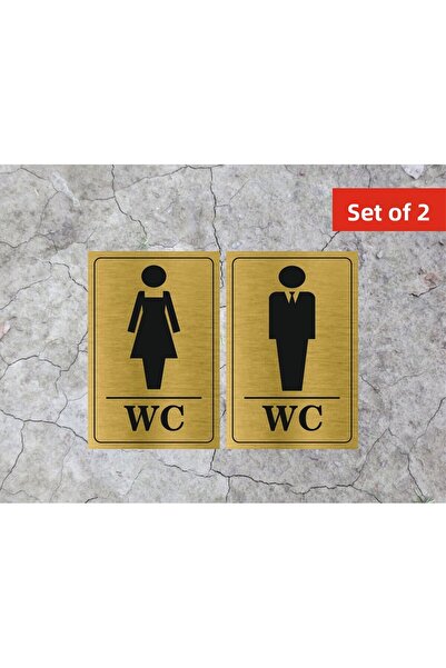 ALFA REKLAM AJANSI Mr. Wc / Wc Direction Text Metal Plate Gold Color Set of 2