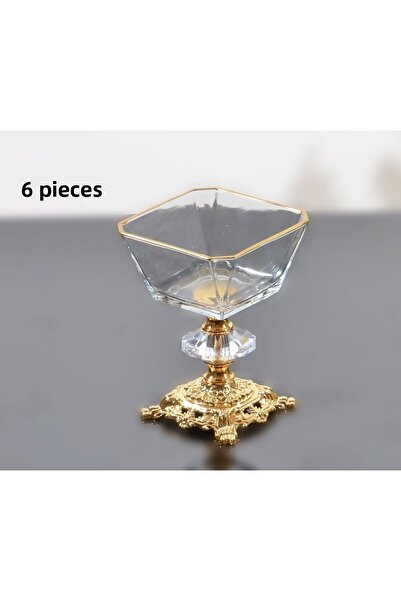 BULUTHOMEAKSESUAR وعاء آيس كريم ذو قدم مصبوبة 6 قطع ذهبي
