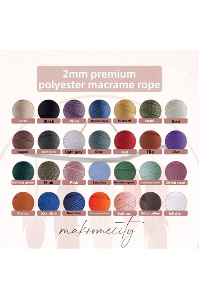 Makromecity Premium 100 Gr Polyester Macrame Thread Ecru 2mm - 120 M Supla Thread And Bag Thread