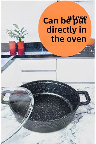 BRE HOME وعاء أرز من الجرانيت المصبوب مقاس 26 سم، مقاوم للحريق وغير لاصق، يتسع لـ 8-10 أشخاص