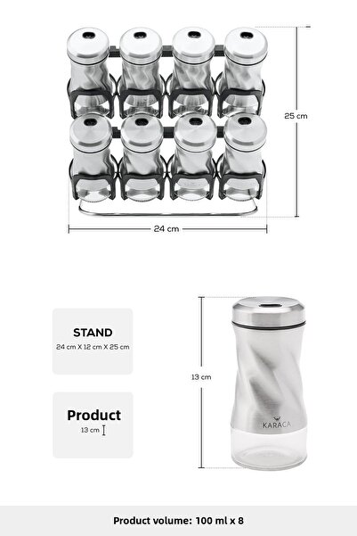 Karaca Tottori Inox 9 Piece Glass Spice Set