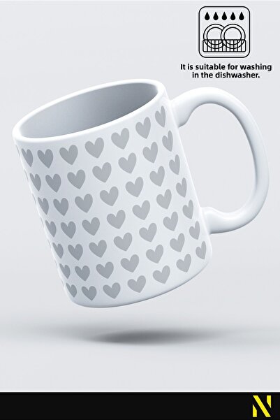 nilizma Gray Heart Patterned Colorful Mug – 330 ml Mug | Stylish and Durable Design