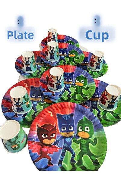 partyrüyası Σετ πάρτι με θέμα Pj Maskels με χάρτινα πιάτα και φλιτζάνια για 8...