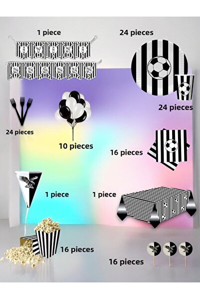 VibeHome Black and White Fan Ultra-Luxury Set for 24 - Birthday Party and Fun Events