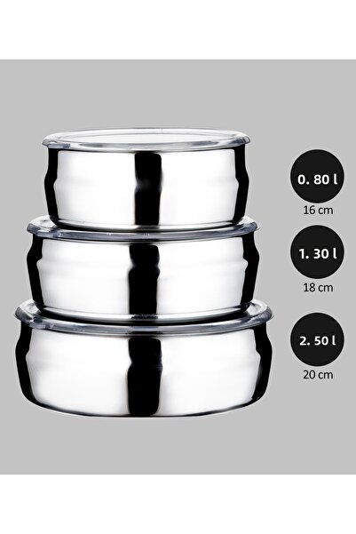 Steel & More 3-Piece Steel Casserole Model Storage Container 6 Pieces