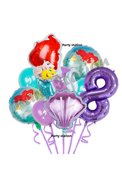 Parti Station مجموعة بالونات حورية البحر الصغيرة آرييل بعمر 8 سنوات، مجموعة ب...