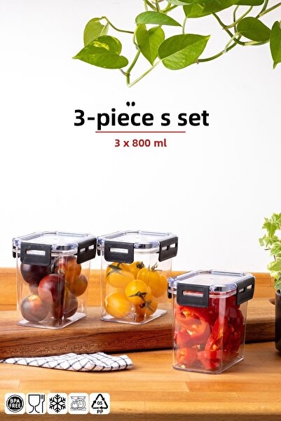 Nandy Home 800ML Capacity Set of 3 Clear Storage Container with Lock Lid