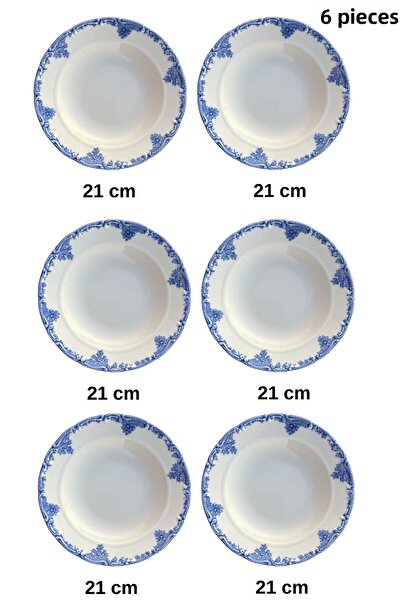 porselenden Antique Baby Blue 6-Piece Premium Porcelain Set - 21 cm Special Design Blue Pit Dinner Plate